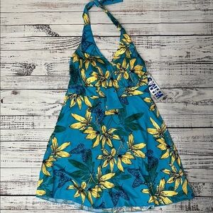 Buzz Swimwear Blue and Yellow‎ Floral One Piece Swimsuit Sz. S
